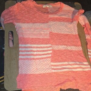 Pink Rose Coral and White Patterned Sweater